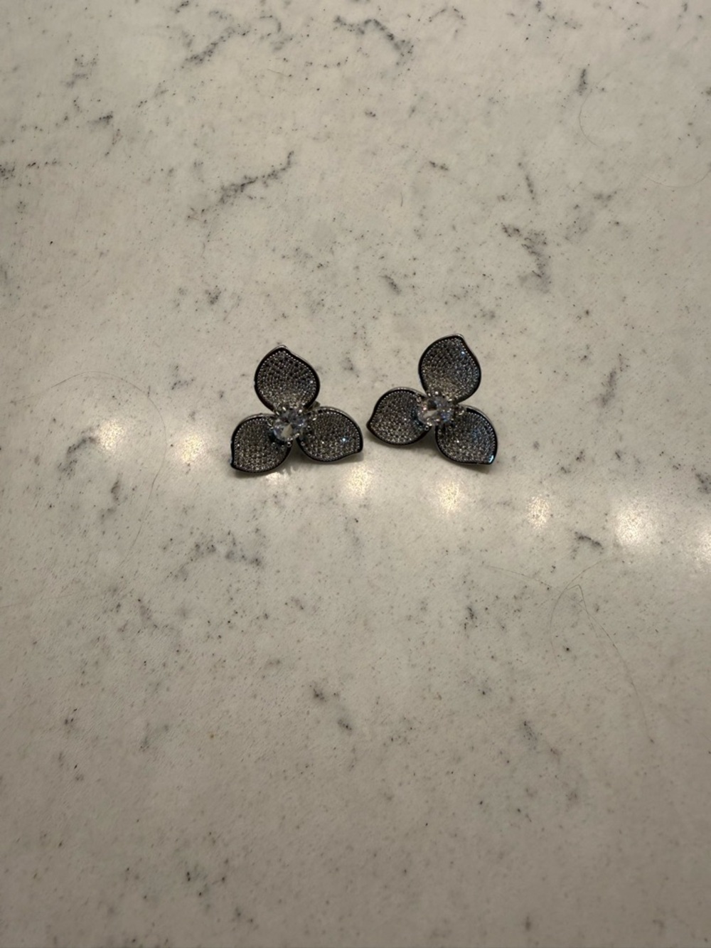 Silver Flower Crystal Stud Earrings - Elegant Women's Jewelry